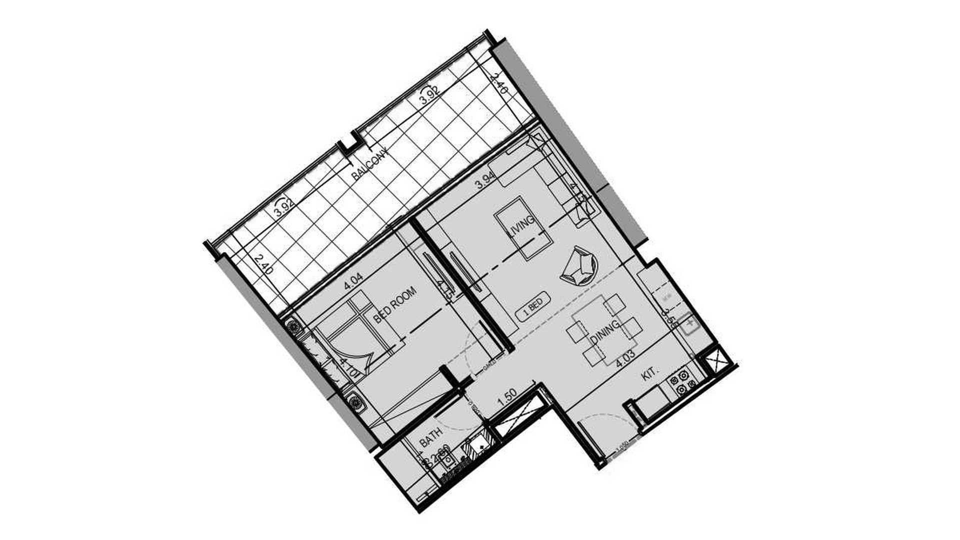 Apartment floor plan, 1 bedroom in Binghatti Skyrise No. 11010