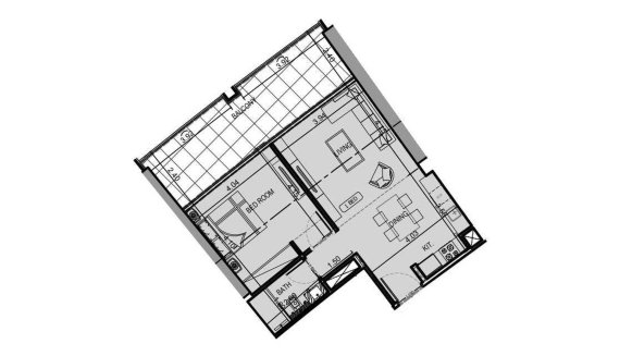Apartment floor plan, 1 bedroom in Binghatti Skyrise No. 11010 (2D)